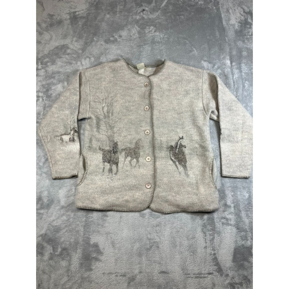 Vintage Artisans 90s Horse Wintery Scenery Cardigan Women's Size Medium